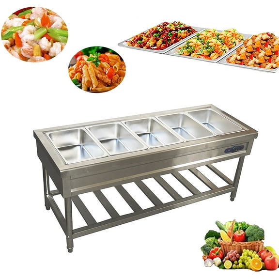 INTBUYING 5-Pan Buffet Food Warmer Electric Steam Table 72" Stainless Steel Bain Marie Buffet Table