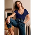 thumbnail image 3 of Women Fashion Deep V-Neck Short Sleeve Tops Solid Casual Loose Basic T Shirt, 3 of 5