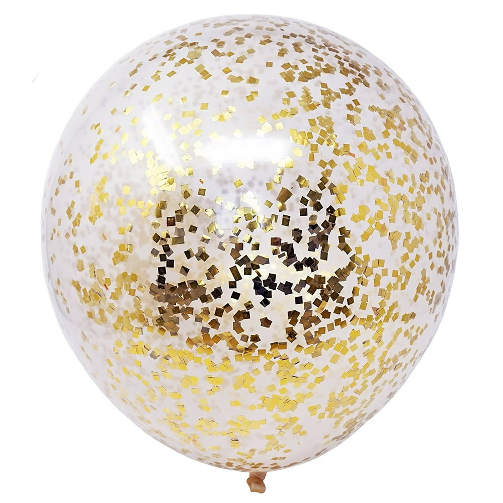 6 Metallic Gold Flakes Confetti Balloons 18 inch round DIY Kit 50 grams