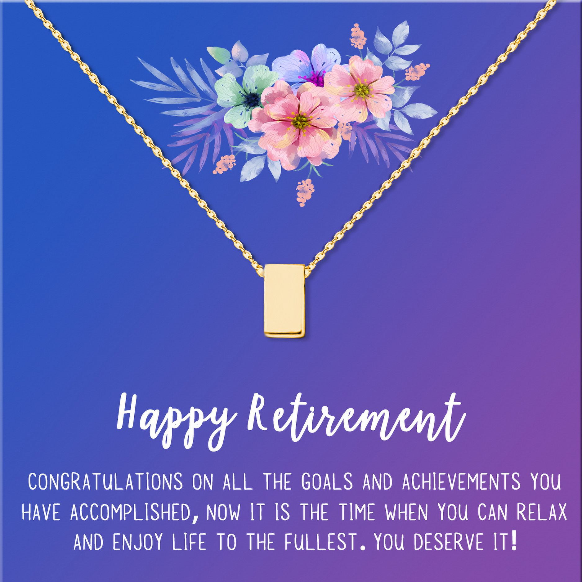 Anavia Happy Retirement Necklace, Retirement Gifts for Women, Retirement Jewelry, Retirement Party Gifts for Retired Teacher Nurse Friend Coworker-[Gold Cube, Blue-Purple Gift Card]