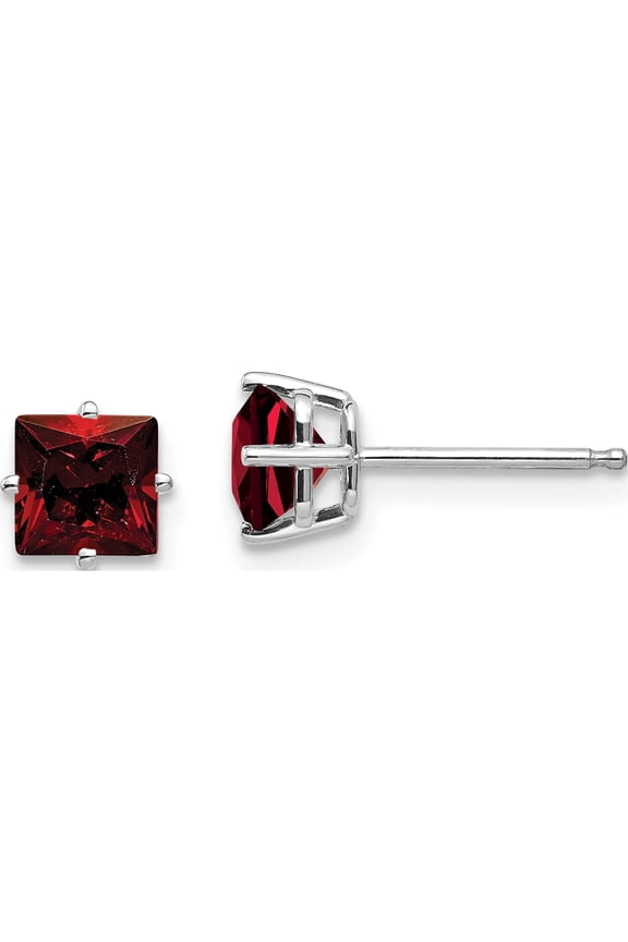 14K White Gold 5mm Princess Cut Garnet Earrings (5 X 5) Made In United States xe61wga