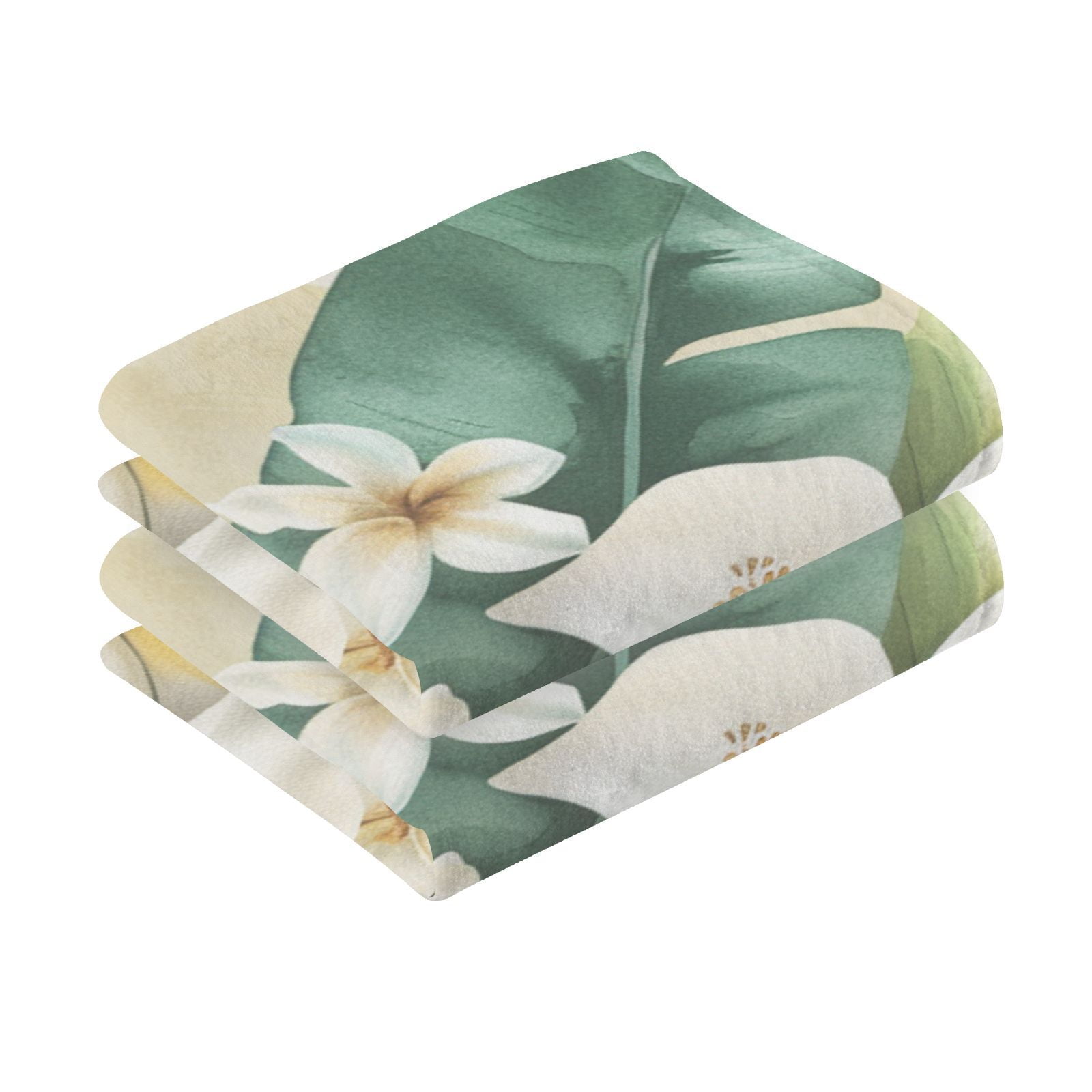 White Flower Hand Towels Cotton Bath Towels Large Face Towels Absorbent for Bathroom 2 Packs