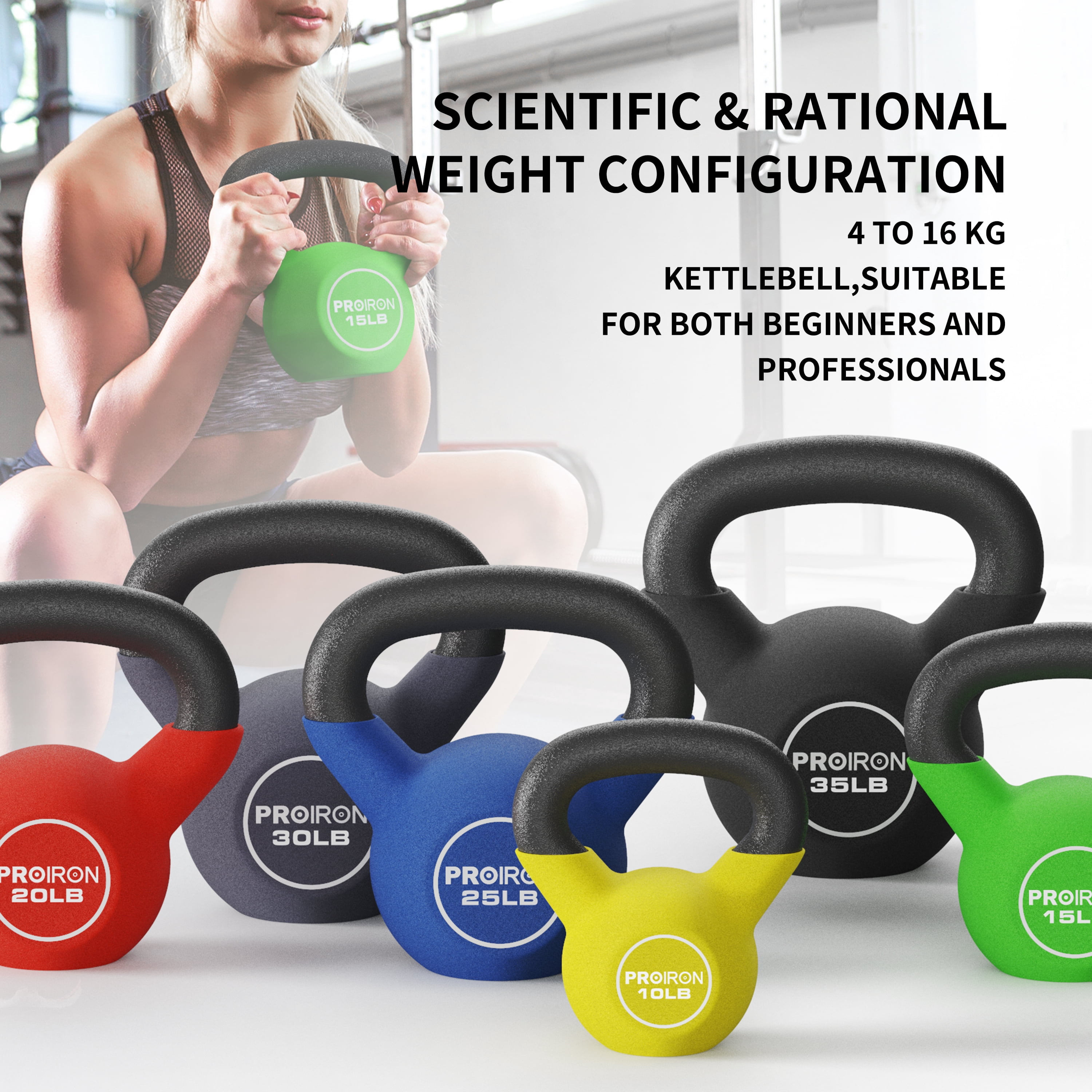 PROIRON Neoprene Coated Kettlebell 15Lb, Single
