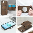 thumbnail image 4 of Decase for iPhone 16e Flip PU Leather Back Cover with 2-in-1 Detachable Magnetic Wallet with 5 Card Slots Compatible Mag-Safe and RFlD Blocking Kickstand and Wireless Charging,Brown, 4 of 6