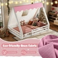 thumbnail image 4 of QZYeYun Full Size House Floor Bed with Tent and Light, Solid Wood Teepee Floor Bed with Full-length Guardrails, Montessori and Childlike Design (White-Pink), 4 of 7