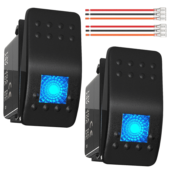 Marine Rocker Switch 12V 24V Lighted Rocker Switch 12 Volt 20A Blue LED 3 Pin SPST ON/Off Waterproof for Boat UTV RZR ATV Car Automotive -2Pcs