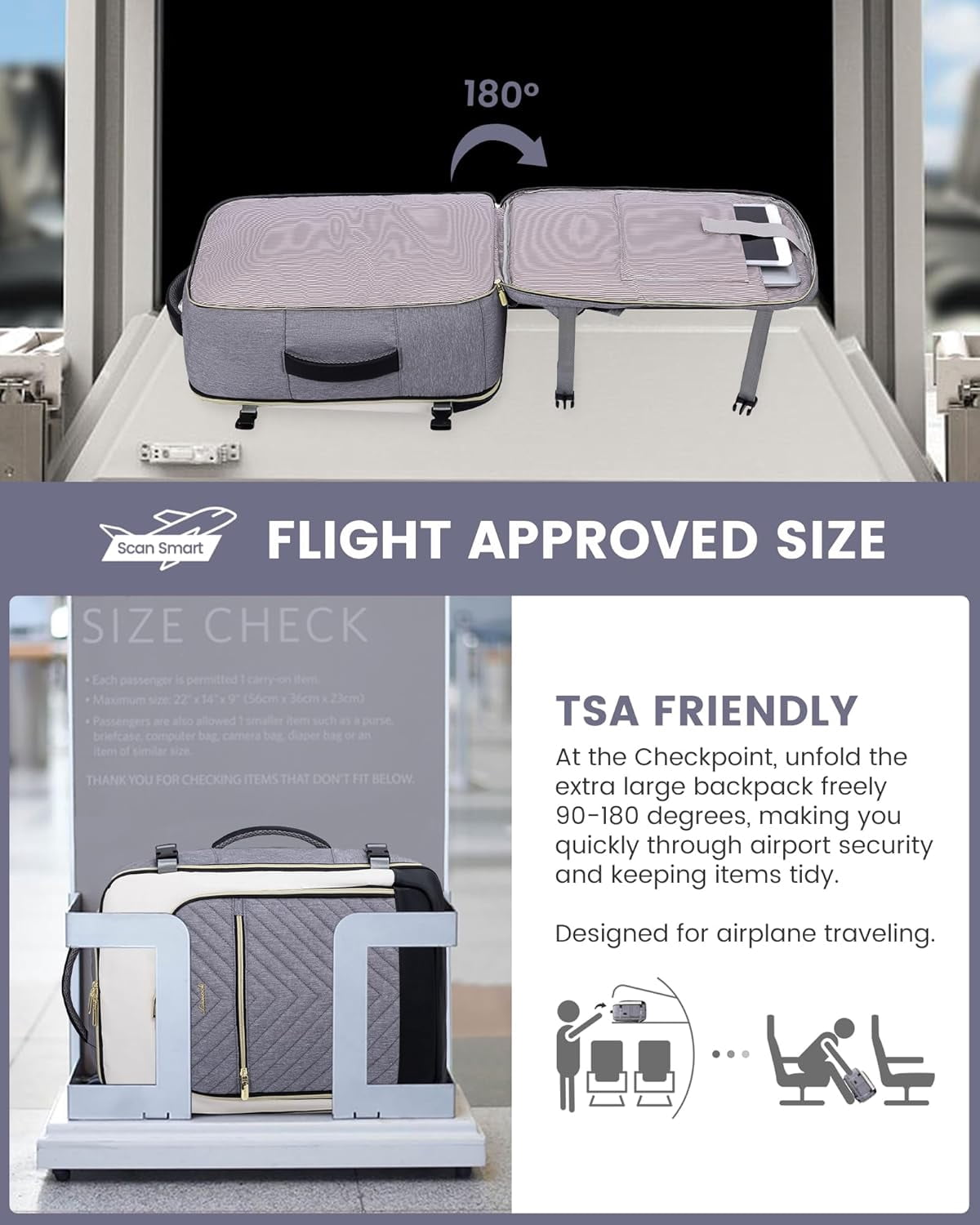 LOVEVOOK Large Travel Backpack for Women, TSA Carry on Backpack for Airplanes, 40L Personal Item Travel Bag for Women fits 17" Laptop,Waterproof Carry on Bag Airplane Approved with 3 Packing Cubes