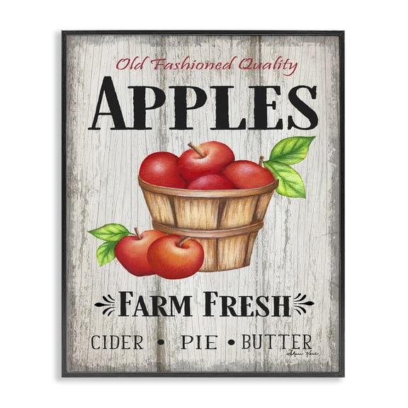 Stupell Industries Farmhouse Rustic Farm Fresh Apple Sign Black Framed Giclee Art, 24 x 30, by Sheri Hart