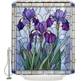 thumbnail image 3 of Stained Glass Purple Floral Shower Curtain Artistic Iris Flower Green Leaves Abstract Nature Plant Spring Botanical Modern Bath Curtains with Hook-60"W x 72"L (Pack of 1), 3 of 7