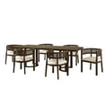 thumbnail image 3 of Christopher Knight Home 7-Piece Dining Set with 95" Wood Table, Rattan Barrel Back Upholstered Chairs, Walnut+Beige, 3 of 13