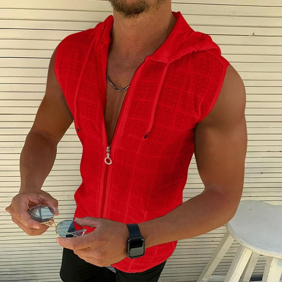 Mens Hooded Zipper Cardigan T Shirt Summer Fashion Plaid Sleeveless T Shirt Mens Lapel Top Layering Tee Long Sleeve Vintage 1982 T Shirts for Men Rayon Long Sleeve Shirt Men Vintage T Shirts for Men