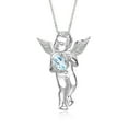 thumbnail image 3 of RYLOS Matching jewelry Sterling Silver Guardian Angel Set: Necklace, Tennis Bracelet, & Ring. Gemstone & Diamonds, 7"-8" Wrist & 18" Chain.  Aquamarine March Birthstone; Size 10, 3 of 10