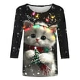 thumbnail image 4 of Fznquz Crew Neck Tops for Women Casual Fall Winter Loose Fit Shirt 3/4 Sleeve Cat Cute Graphic Tops,XXXXXL, 4 of 5