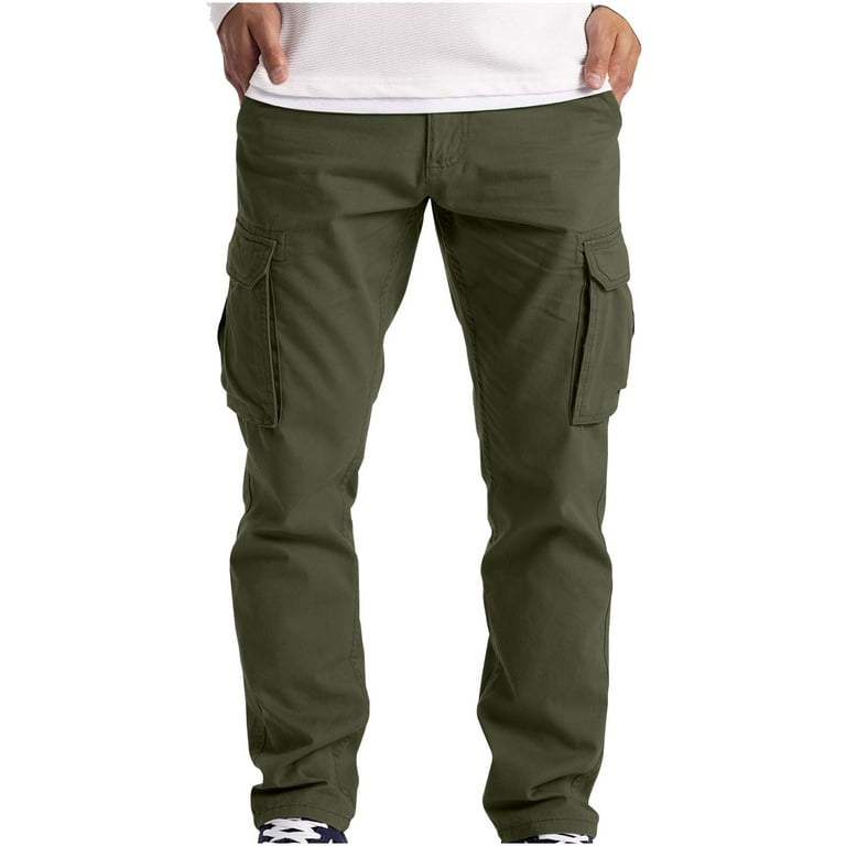 ZCFZJW Holiday Deals! Men's Cargo Pants with Pockets Cotton Sweatpants  Casual Athletic Jogger Sports Outdoor Trousers(Army Green,L)