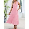 thumbnail image 4 of Womens Summer Maxi Dresses Flowy V Neck Sleeveless Swing Casual Beach Sundress with Pockets Pink S, 4 of 9