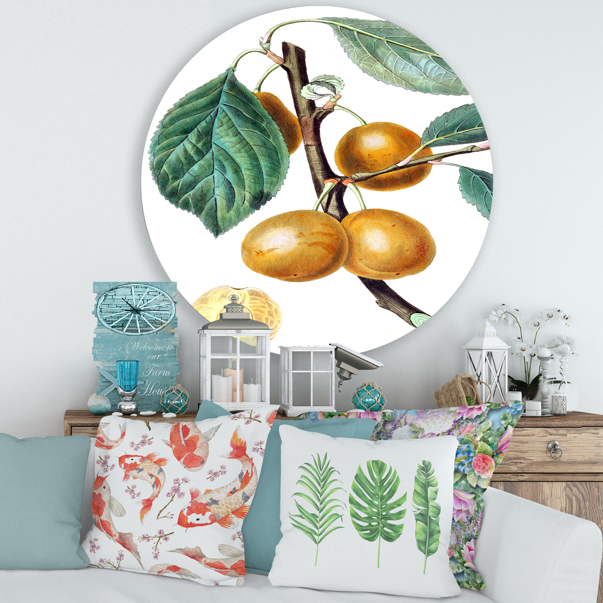 Designart 'Ancient Fruits II' Farmhouse Circle Metal Wall Art 36x36 - Disc of 36
