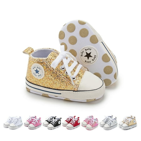 

HsdsBebe Baby Girls Boys Shoes Infant Canvas High-Top Ankle Sneakers for Newborn 0-18M