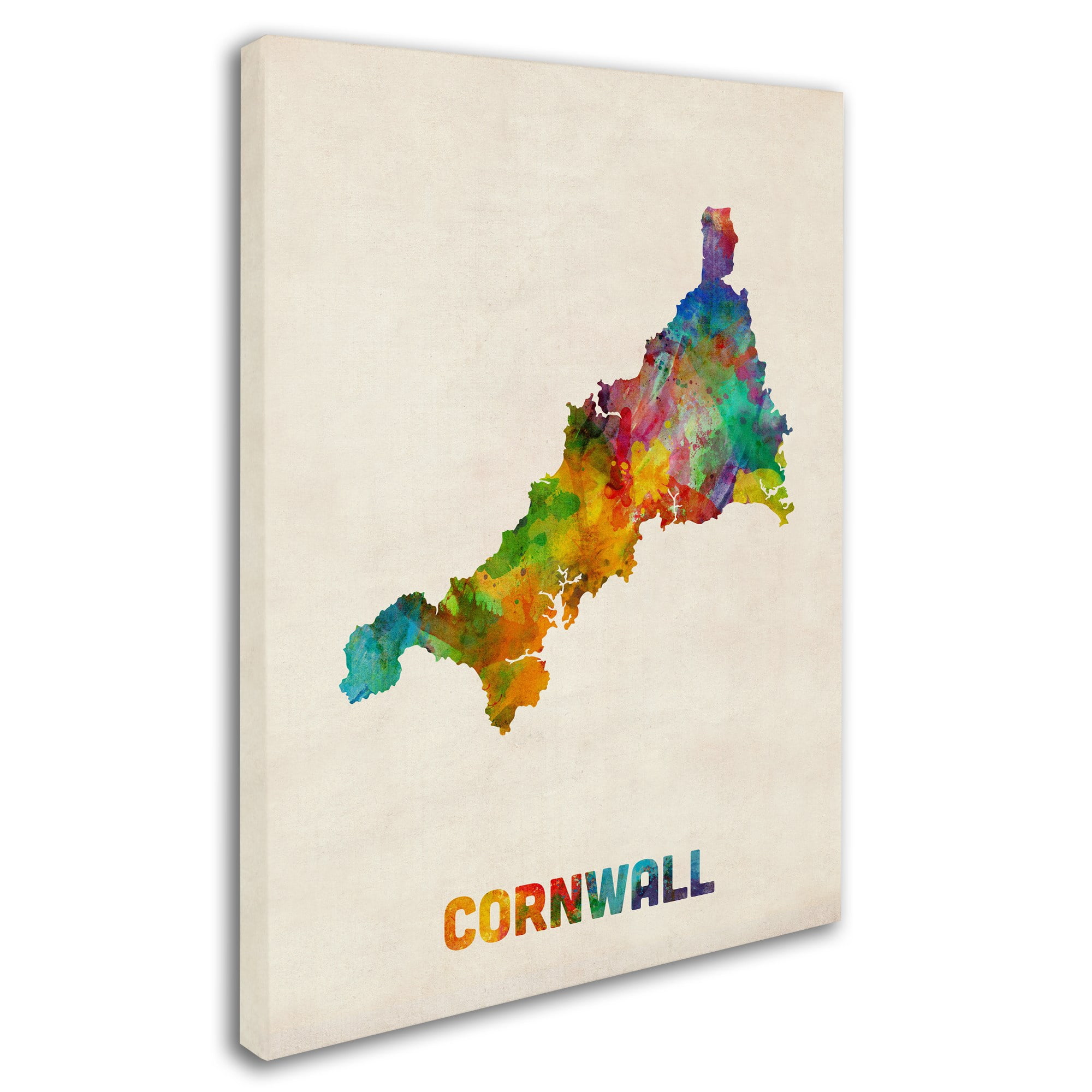 Trademark Fine Art "Cornwall England Watercolor Map" Canvas Art by Michael Tompsett