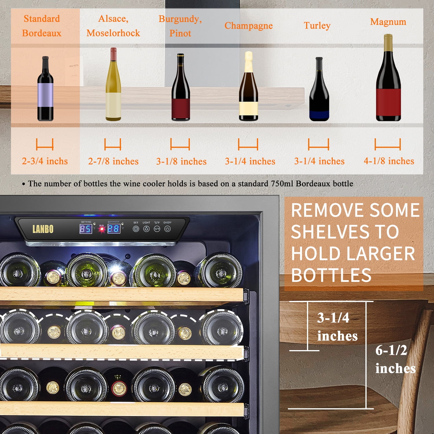 Lanbo 24 inch Width 44 Bottle Built-in Compressor Dual Zone Wine Cooler