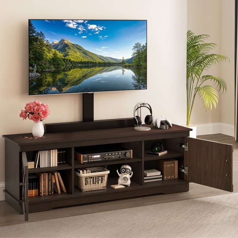 Uforic Farmhouse TV Stand with Mount for 60/65/70 inch TVs, Entertainment Center, Height Adjustable, Walnut
