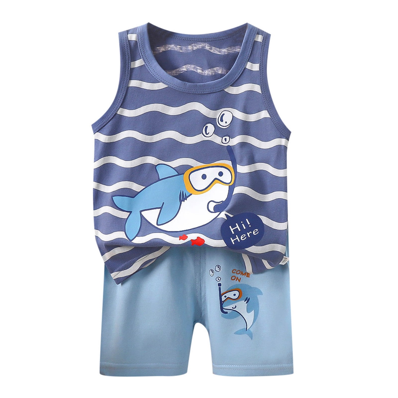 PMVFHDE Ensemble Couverture de Réception Fille Ensemble Débardeur pour Enfants Imprimé Dessin Animé Robe d'Été pour Filles Ensemble Tenue Filles Marine, 2-3 Ans