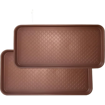 Large Multifunctional Boot Tray 2 Pack Boot Mat Washable Indoor or Outdoor Tray Mat for Shoes Boots Plants Pots Paint Tins Pet Bowls Car Storage  30 x 15 x 1.2 Inches (Brown)