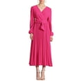 thumbnail image 2 of INSPIRE CHIC Elegant Pleated Dress for Women's Cross V Neck Puff Sleeve Tie Waist A-Line Dresses, 2 of 5