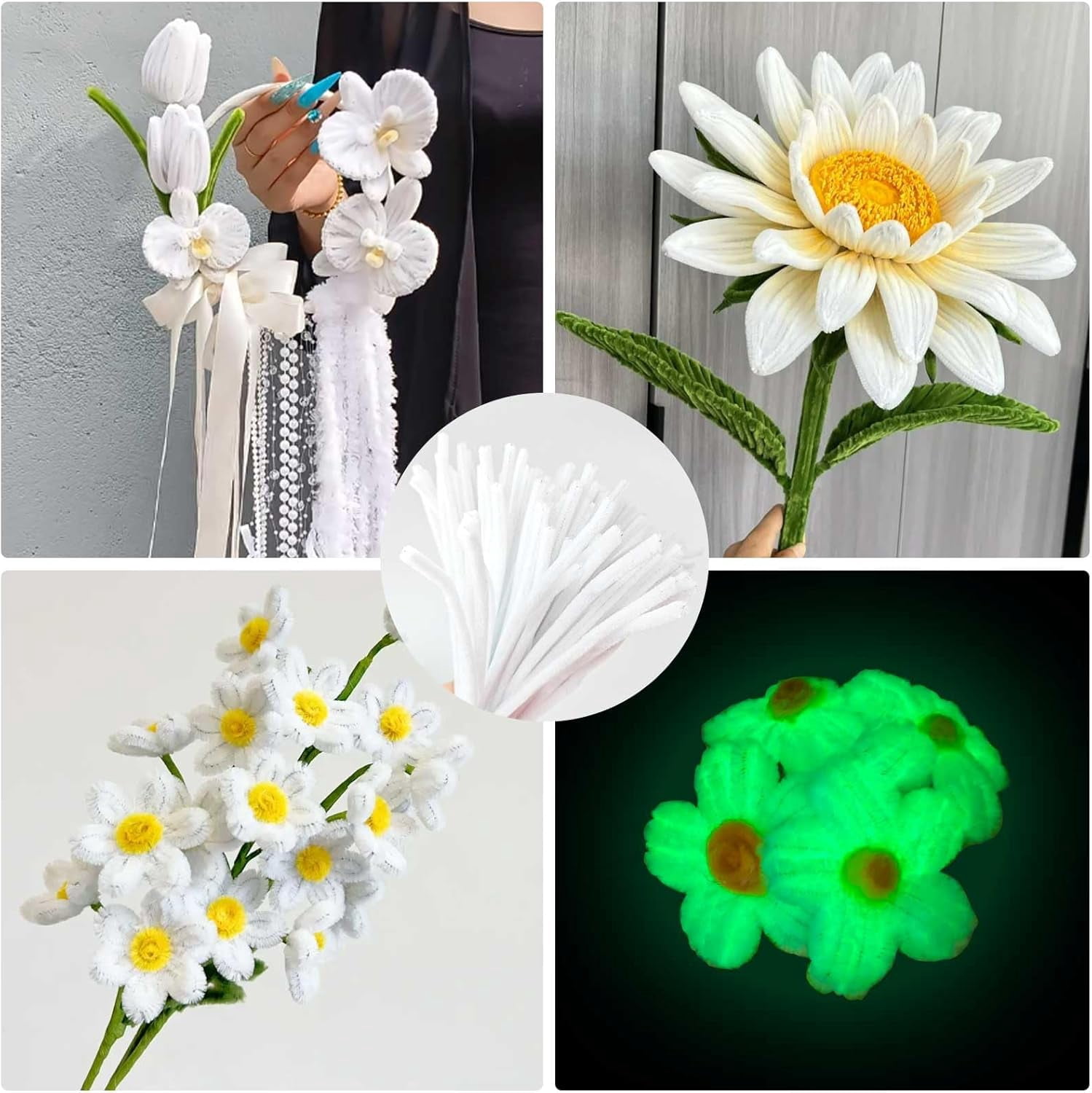 100PCS Glow in The Dark Pipe Cleaners Luminous Pipe Cleaners DIY Art Supplies and Craft Projects Creative Gift