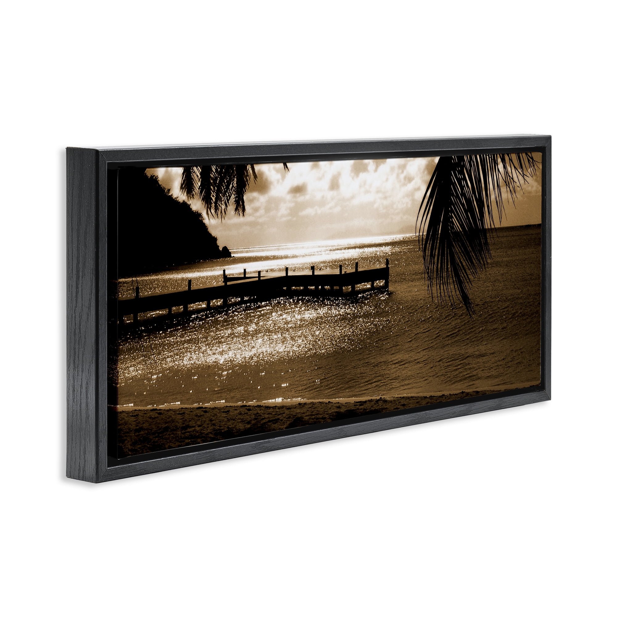 Stupell Industries Wooden Jetty Dock Landscape & Nature Photography Black Floater Framed Canvas Art Print Wall Art, 25 x 11