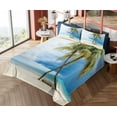 thumbnail image 4 of Ambesonne Hawaii Fitted & Top Sheet Set with Shams, Beach Palm Trees Rock, Green Blue, 4 of 5
