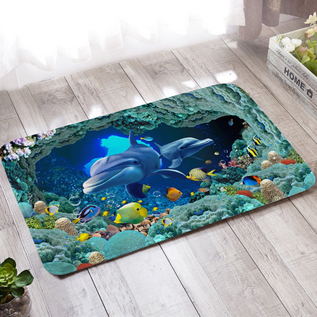 24X16" Aquatic Life Blue Sea Fish Bathroom Bath Mat Anti-Slip Area Rug Doormat 