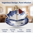 thumbnail image 4 of Blue and White Porcelain Umbrella Tea Infuser Set, Umbrella Shape Ceramic Tea Strainer, Chinese White Porcelain Loose Leaf Filter with Rotating Design for Kung Fu/Coffee/Brewing (Blue), 4 of 16