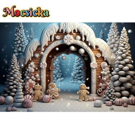 Image of Winter Christmas Arch Backdrop Photography Kids Portrait Cake Smash Decoration Xmas Tree Snow Cookie Toy Backgrounds