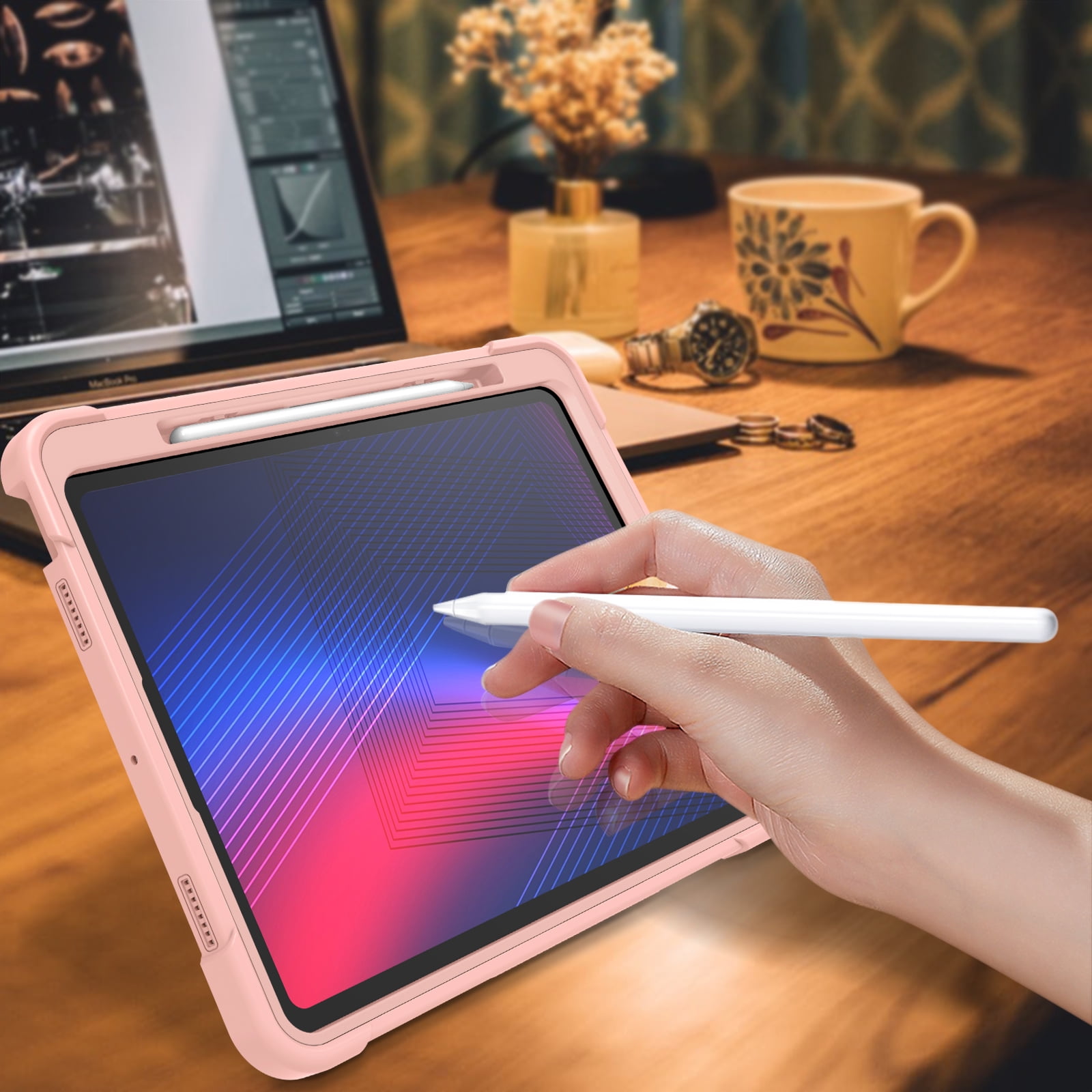 Allytechgroup Rugged Shockproof Case for Apple iPad Pro 13 M4 2024, Dual-Layers Kickstand Anti-Scratch Bumper With Pencil Holder Lightweight Kids Friendly Case Cover for iPad Pro 13" 2024, Rosegold