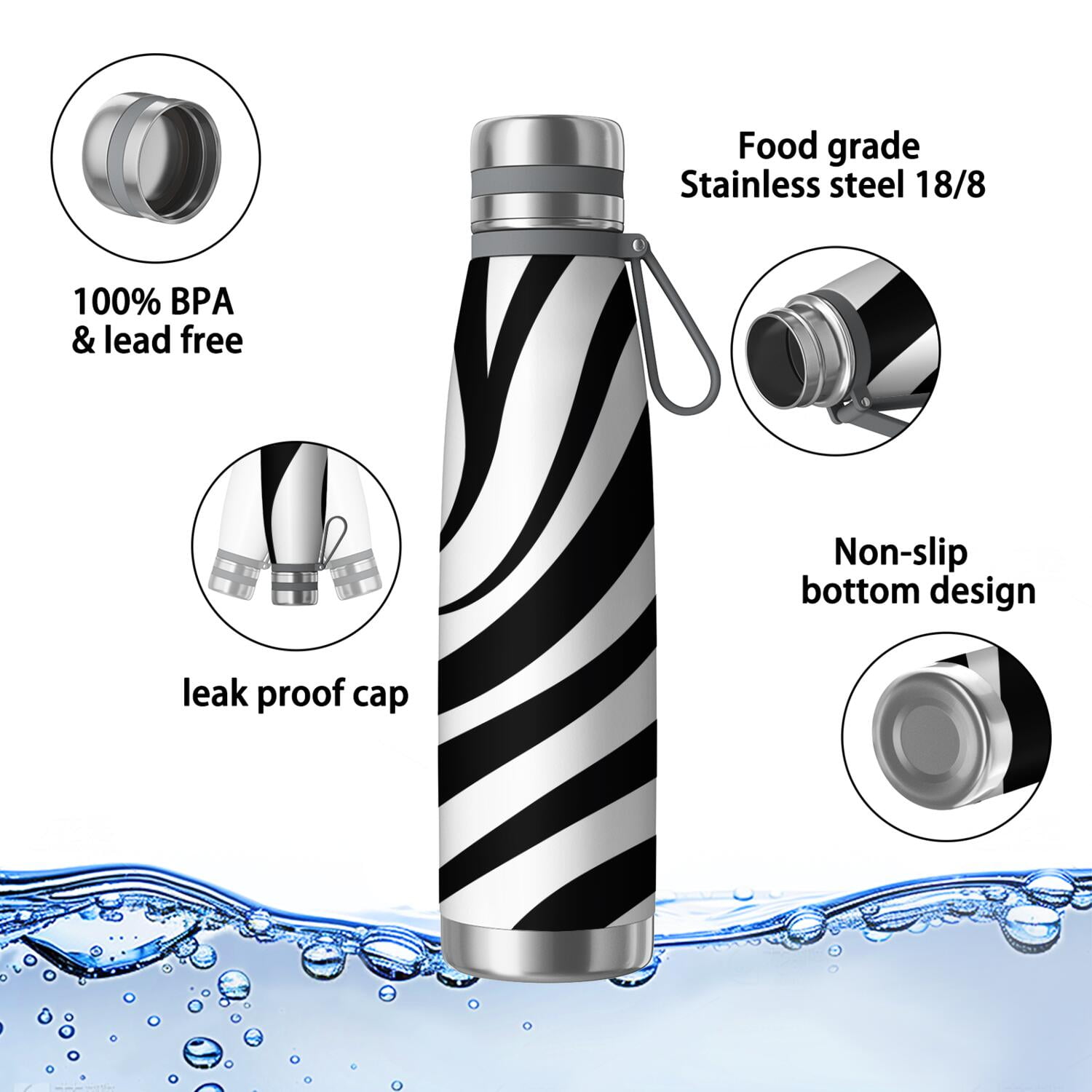 29oz Insulated Water Bottle with Tea Infuser, Stainless Steel Travel Mug, Animal Leopard Print