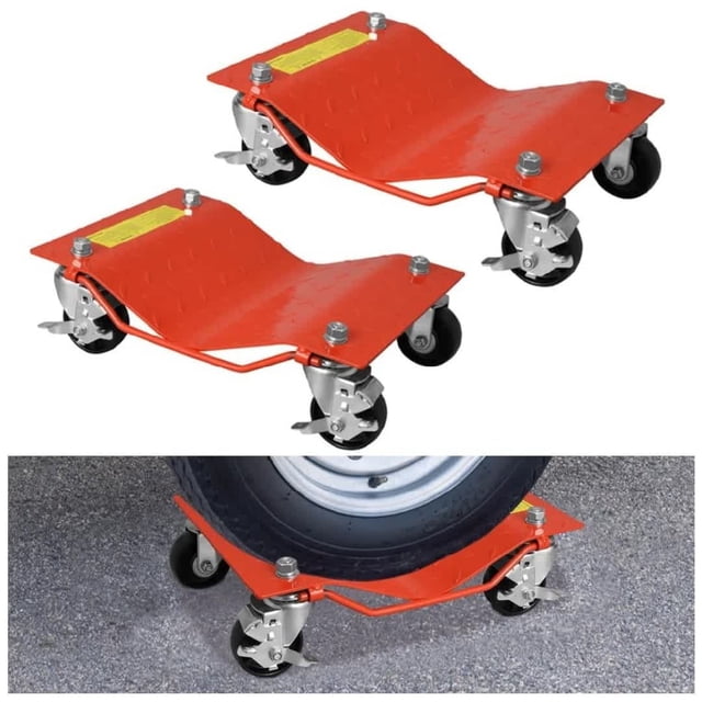 Bingirl Chariot à Roues en Fer Robuste pour Voiture - Support de Pneus de Voiture avec Frein, Chariot de Véhicule avec Roues pour Réparation Auto, Vendu en 1 Paire (Orange)