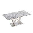 thumbnail image 3 of Modern Faux Marble Dining Table 70" Rectangle for 6-8 People, Chrome Stainless Steel Base Kitchen Dining Table (Silver/Grey) - Durable & Easy Assembly, 3 of 9