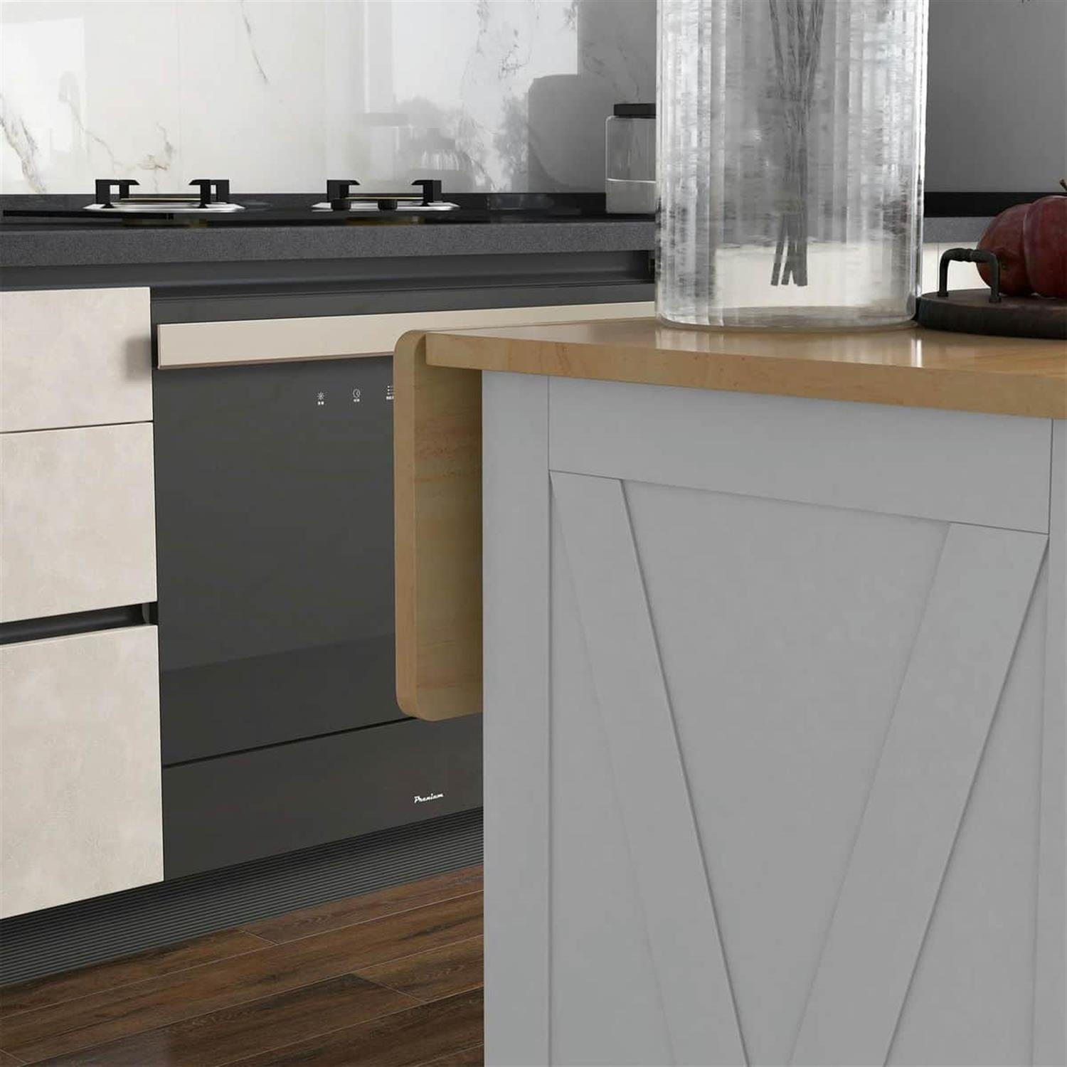 Demi Bonn 41" Rolling Kitchen Island with Drop Leaf, 2 Drawers, Wood Breakfast Bar, Adjustable Shelves for Dining Room Addition, White