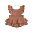 thumbnail image 1 of Baby Girls Knitting Rompers Solid Color Fly Sleeve Ruffle Hem Casual Party Street Spring Fall Summer Rompers Brown 3-6 Months, 1 of 8