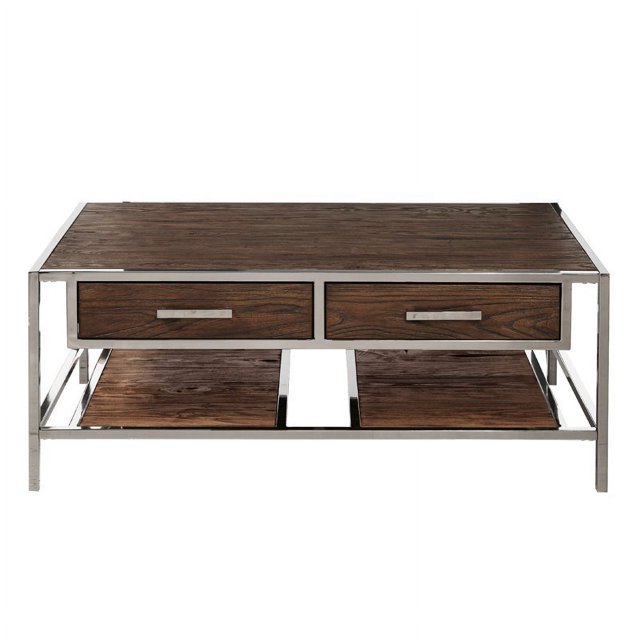 Home Fare Table de Cocktail Moderne en Bois Brun Industriel et Métal