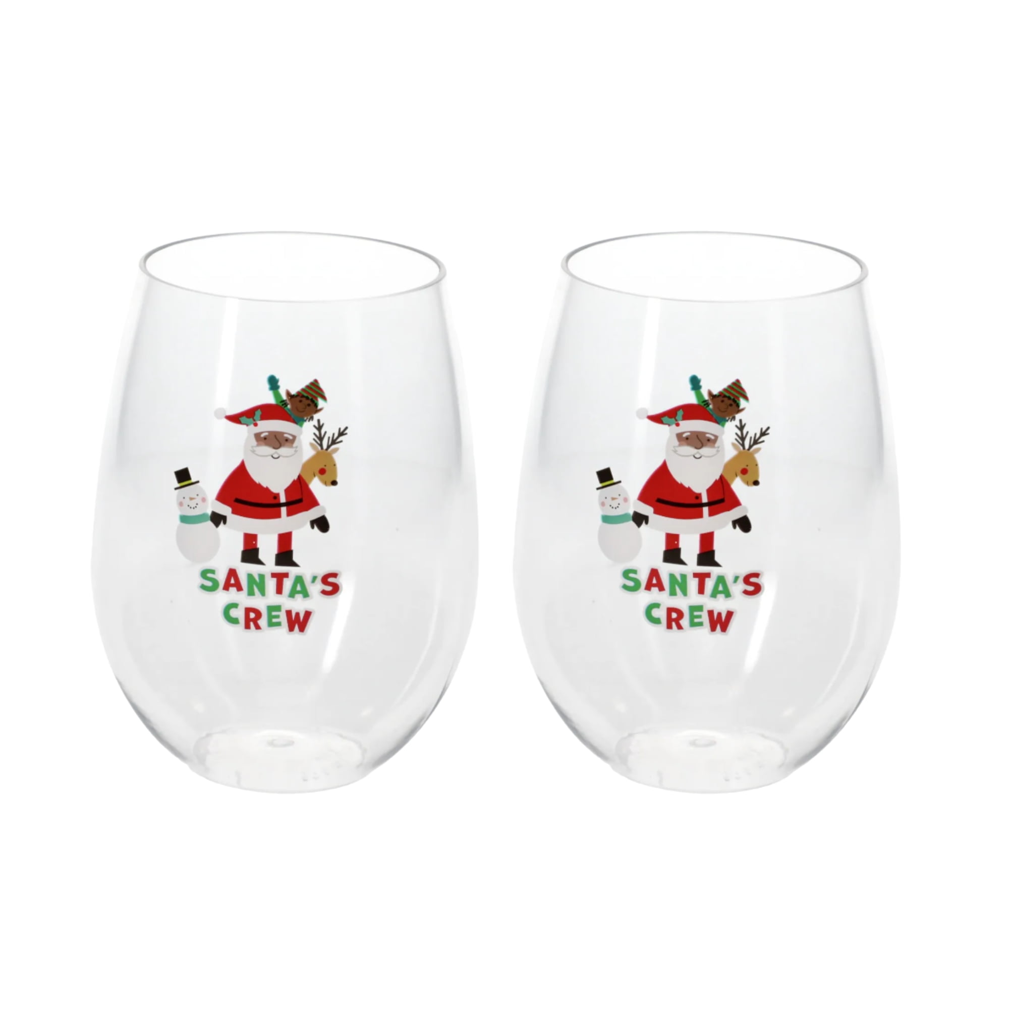 Stemless Wine Glasses 20oz. Christmas Santa's Crew Wine Cups, Smooth