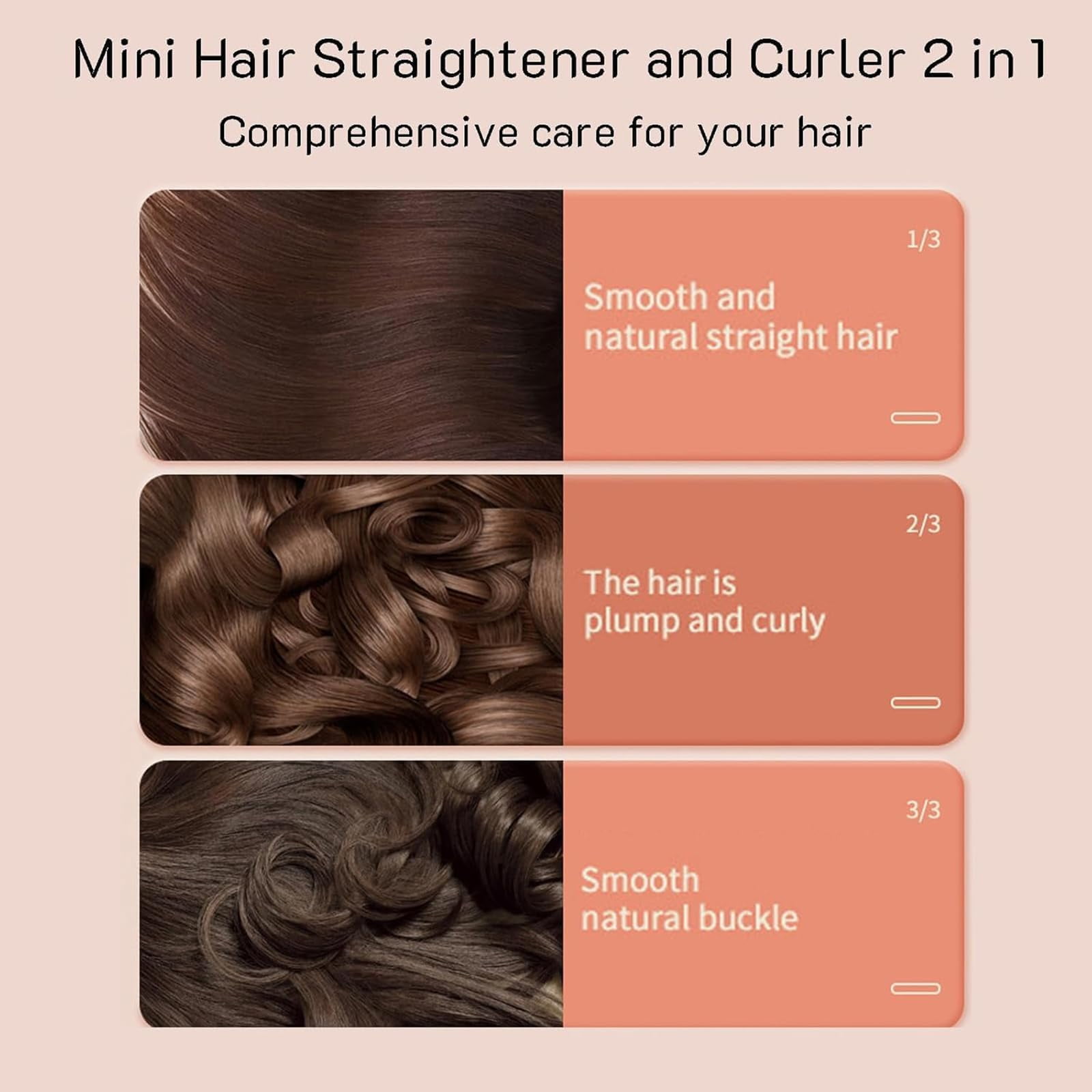 2-in-1 Mini Curling Iron for Short Hair | Ceramic-Coated Dual Function Styling Tool - All Hair Types, Fast Heating.