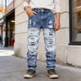 thumbnail image 6 of RUTAYY Children Boys Distressed Jeans High Street Long Denim Pants with Pocket Comfortable Stretch Elegant Casual Trousers, 6 of 9