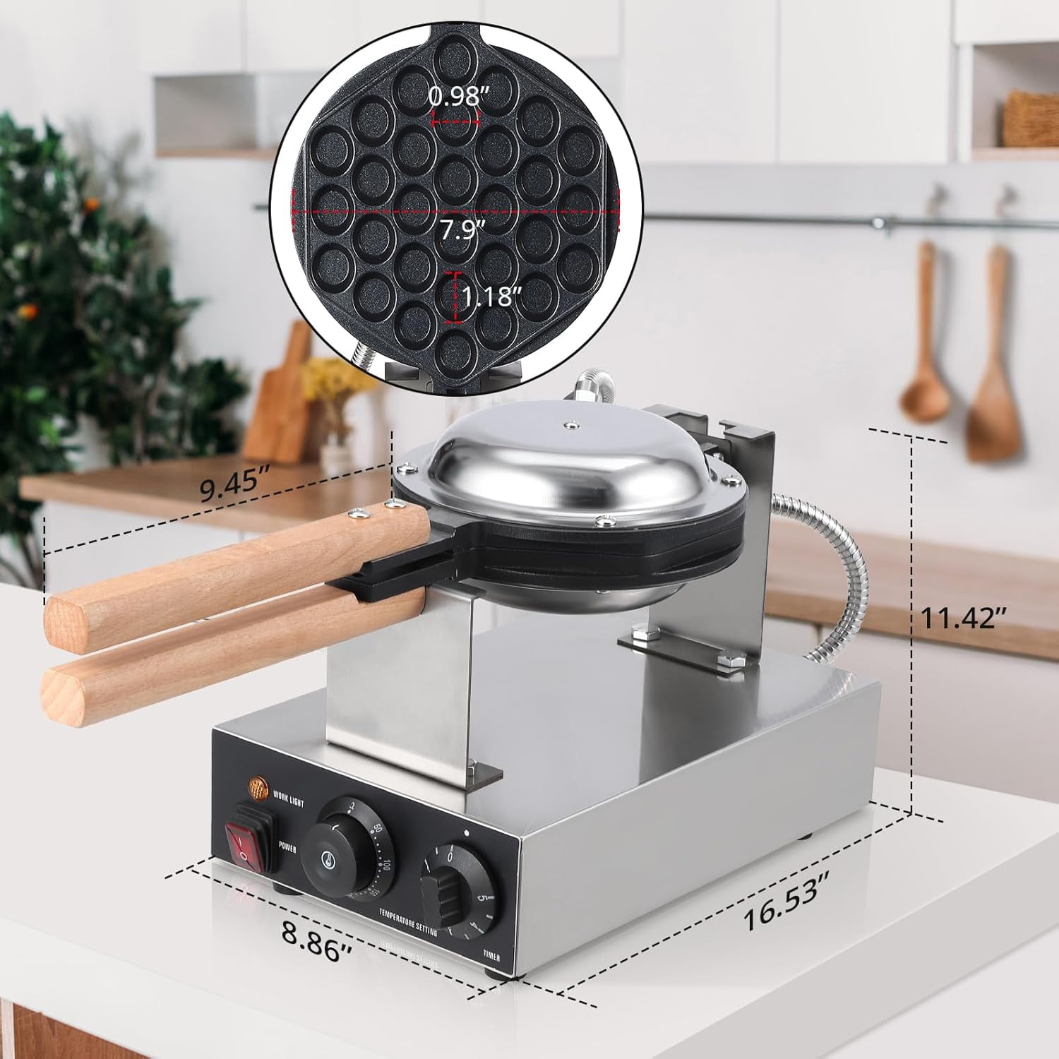 Bubble Waffle Maker, Electric Non Stick Egg Waffler Maker, 1400W Double-sided Heating Bubble Waffle Maker, Electric Bubble Waffle Baker for Home or Commercial Use