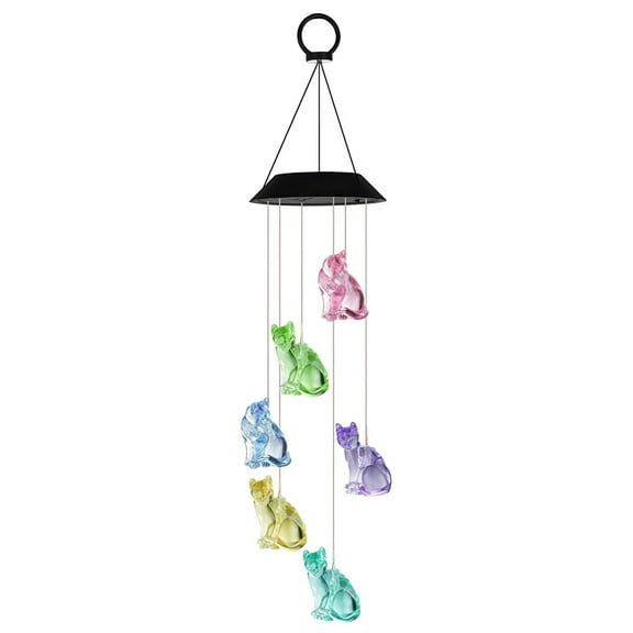 Solar Wind Chimes Color Changing Wind Chime Lights Cute Cat Shape LED Decorative Wind Chime for Home and Garden