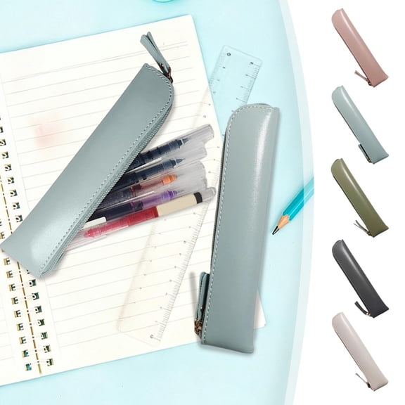 Under $1 Pencil Case, Slim Faux Leather Zippered Pen Pouch, Compact Stationery Organizer for College Office Daily Use by PALIFEUR