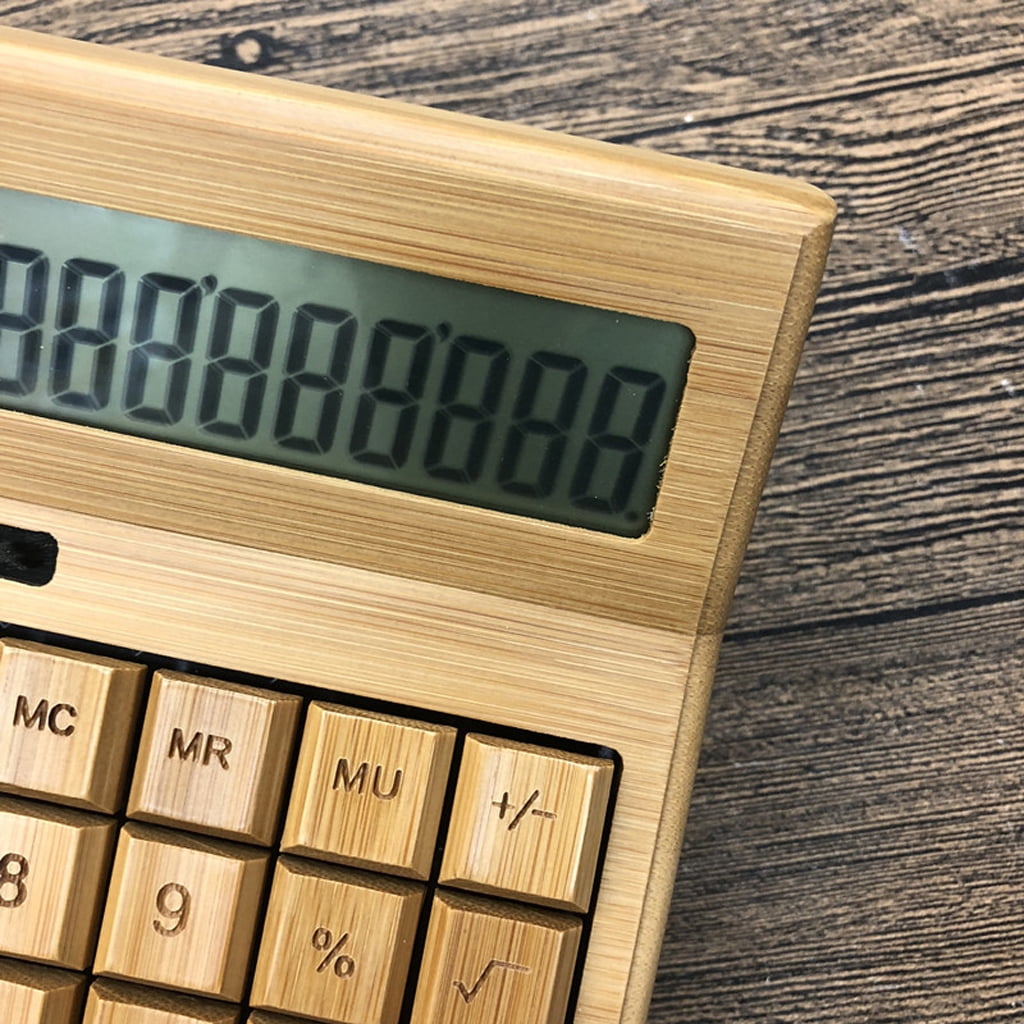 Functional Desktop Calculator Solar Power Bamboo Calculators with Large Display
