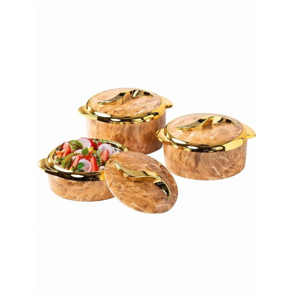 3pcs Golden Touch Thermal Casserole Dish Set - Insulated Stainless Steel Food Warmers with Lids for Buffets Office Hot/Cold Food