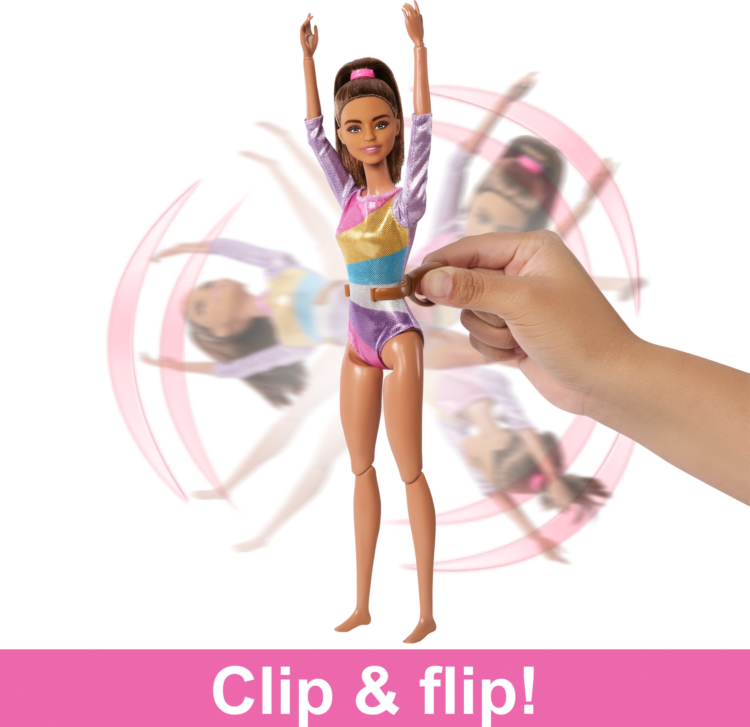 Barbie Gymnastics Playset with Brunette Fashion Doll, Balance Beam, 10+ Accessories & Flip Feature