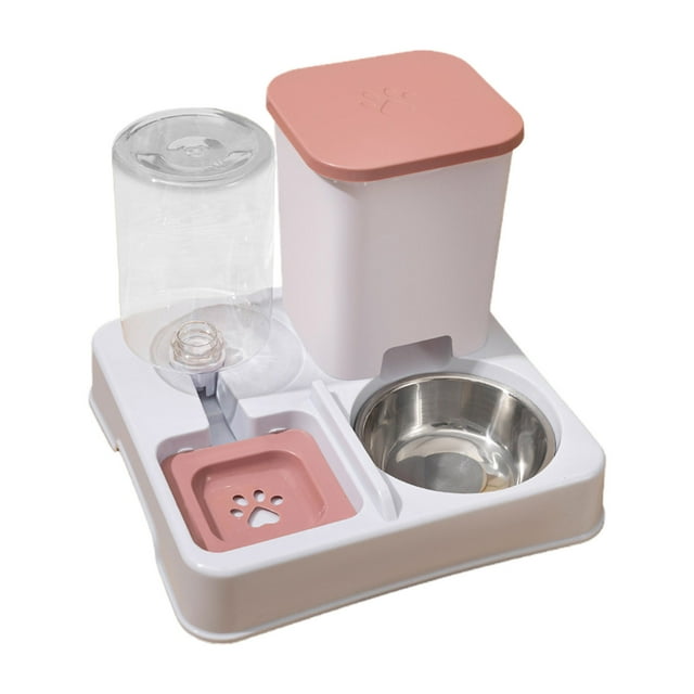 Distributeur Automatique d'Eau pour Animaux de Compagnie Rose avec Grande Capacité de Séparation Sec Humide et Design Intégré de Distributeur de Nourriture pour Chiens Chats et Maisons Multi-Animaux 10.6X9.8X8.3In 1.5Lb